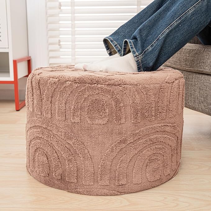 Asuprui Plush Fabric Ottoman Footrest – 20"x14" Soft Foam Pouf with Removable Cover Perfect for Living Room, Bedroom & Dorm(Light Coffee)