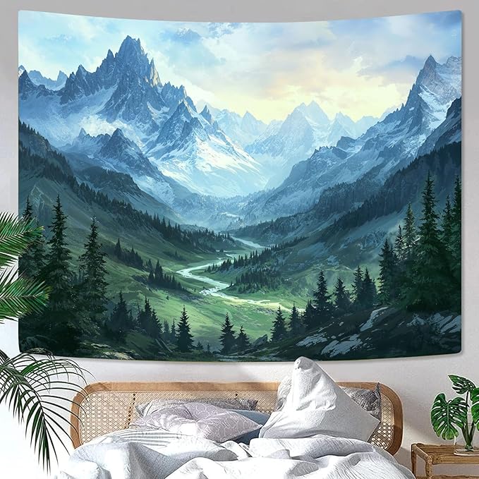 kampdream Landscape Tapestry, Scenery Art Wall Tapestries, Nature Wall Decor for Bedroom Living Room Backdrop Fantasy Mountain 44×60 inches