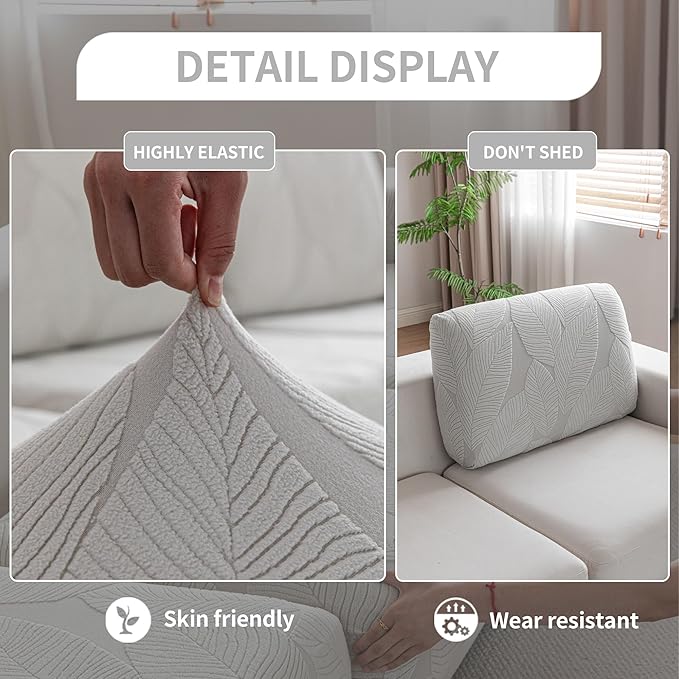 Couch Covers for Sectional Sofa, Washable Stretch Soft Sofa Cushion Covers L Shape Sofa Slipcovers Anti Slip Furniture Decor Protector for Pets (1PC Back Couch Cover,Light Gray)