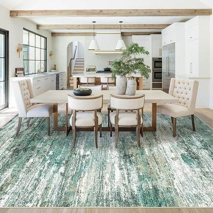 8x10 Area Rugs for Living Room, Washable Modern Abstract Large Area Rug Neutral Soft Non Slip Kids Rug Stain Resistant Indoor Carpet for Bedroom Dining Room Playroom Home Office(Green, 8'x10')