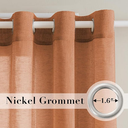 H.VERSAILTEX Linen Curtains Natural Linen Blended Curtain for Living Room/Light Reducing Linen Semi Sheer Curtains 2 Panels Set Nickel Grommet Window Panels (52x108 Inch, Orange)