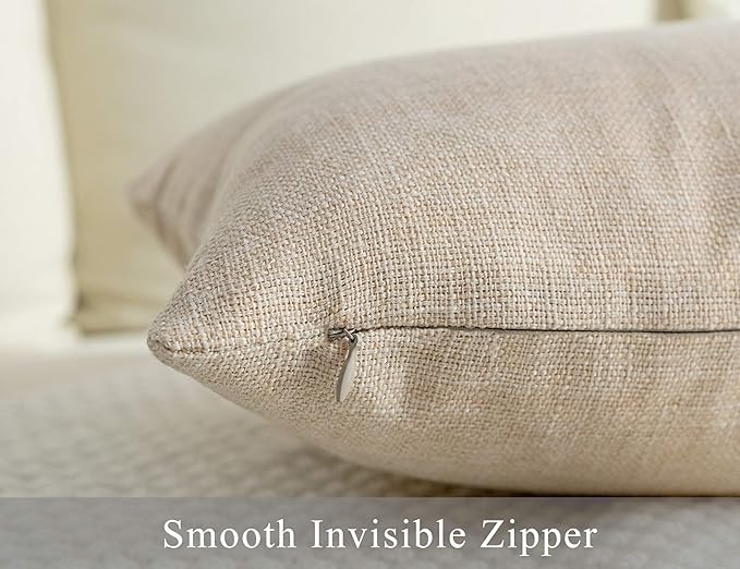 Stellhome Pack of 2 Burlap Throw Pillow Covers Farmhouse Linen Cushion Covers Pillowcase, Home Decor Decorations for Sofa Couch Bed Chair 22x22 Inch/55x55 cm, Beige
