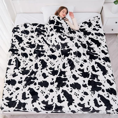 Viviland Fleece Blankets Queen Size Cow Print - 280GSM Lightweight Soft Fuzzy Cozy Plush Queen Blanket for Bed, 90x90 inches