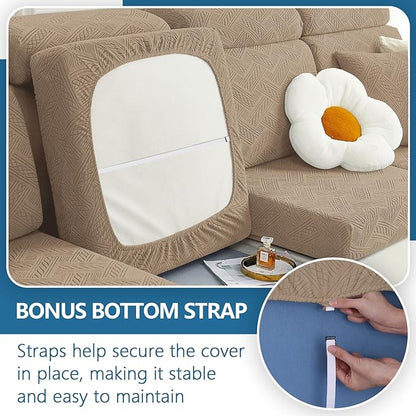 hyha Individual Couch Cushion Covers, Stretch Magic Sofa Seat Cushion Covers Washable, Dog Couch Sofa Slipcover for Pets, Kid with Elastic Bottom(Medium, Camel)