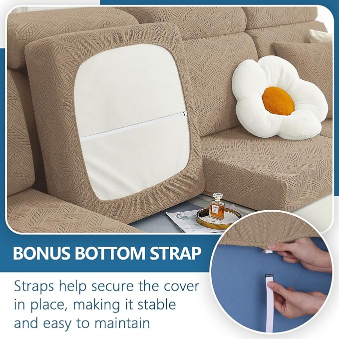 hyha Individual Couch Cushion Covers, Stretch Magic Sofa Seat Cushion Covers Washable, Dog Couch Sofa Slipcover for Pets, Kid with Elastic Bottom(3PC, Camel)