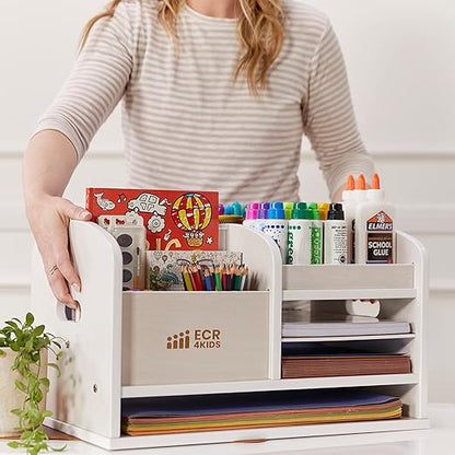ECR4Kids Tabletop Supplies Storage Center, Teacher Caddy, White Wash