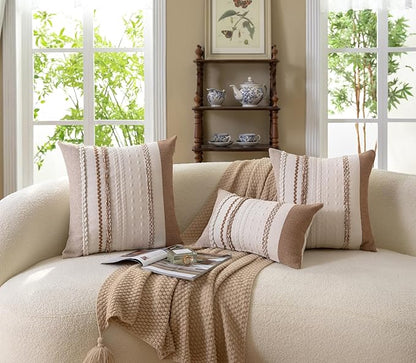Boho Throw Pillow Covers 12x20 Inch Set of 2, Brown Textured Decorative Couch Pillow Cases for Farmhouse Home Decor, Accent Cushion Cover for Sofa, Bed, Living Room, Bedroom