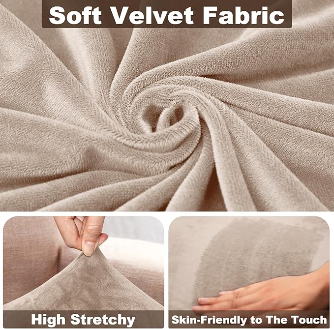 NAISI Sectional Couch Cover 1 Piece Velvet Separate Chaise Lounge Cover Soft Stretch Sofa Slipcovers for Left/Right Chaise Sectional Couch(Chaise Lounge,Taupe)