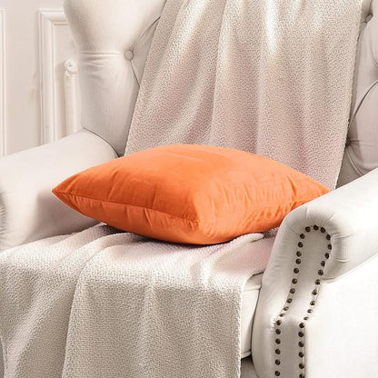 FY FIBER HOUSE Pack of 2 Velvet Throw Pillow Covers Decorative Square Pillowcase Soft Solid Cushion Case for Sofa/Couch Use, 18 x 18 Inch Orange