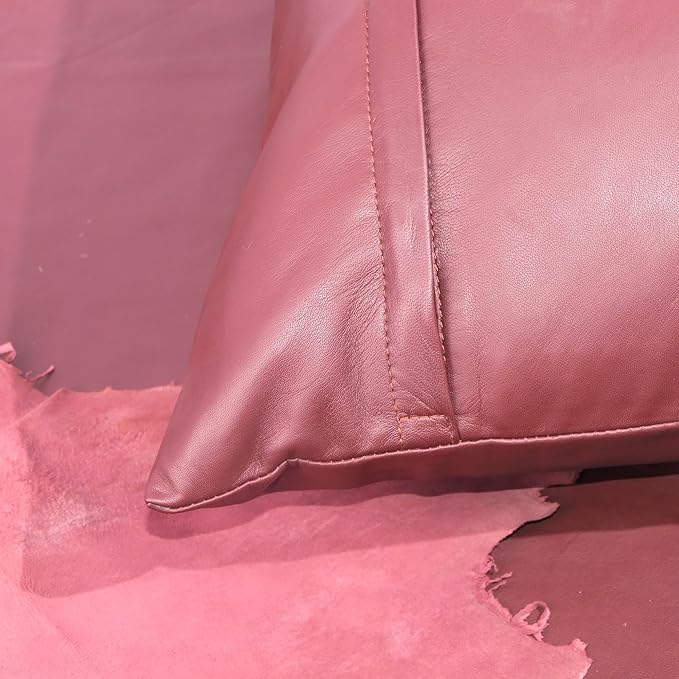 LL LEATHER LOVERS Lambskin Leather Pillow Cover - Sofa Cushion Case - Decorative Throw Covers for Living Room & Bedroom, 20x20 Inches - Dark Maroon Pack of 1