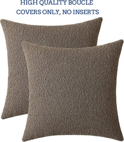 Jeneoo Light Brown Decorative Square Thick Throw Pillow Covers Fine Textured Boucle Couch Cushion Cases for Living Room Sofa Home Decor, Set of 2, 18 x 18 Inch