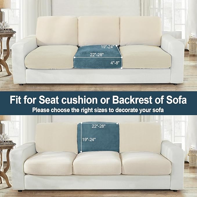 NAISI Couch Cushion Covers 1 Piece Velvet Stretch Sofa Seat Covers or Backrest Covers Soft Individual Couch Covers for Sectional Sofa(1 PC for Seat Cushion or Backrest,Teal)