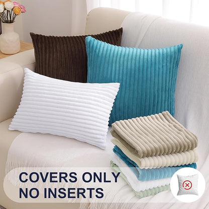Simmore Decorative Spring Throw Pillow Covers 12x20 Set of 2, Soft Natural Plush Flannel Double-Sided Fluffy Lumbar Pillow Covers for Couch Sofa Living Room, Brown