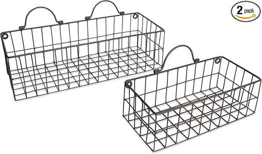 DII Farmhouse Vintage Décor, Wire Wall Basket, Assorted, Gray, 2 Piece