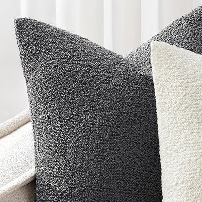 Woaboy Pack of 2 20x20 Inch Decorative Boucle Throw Pillow Covers Textured Square Pillowcaes Accent Solid Cozy Soft Cushion Covers Home Decor for Sofa Couch Living Room Home Decor,Dark Gray