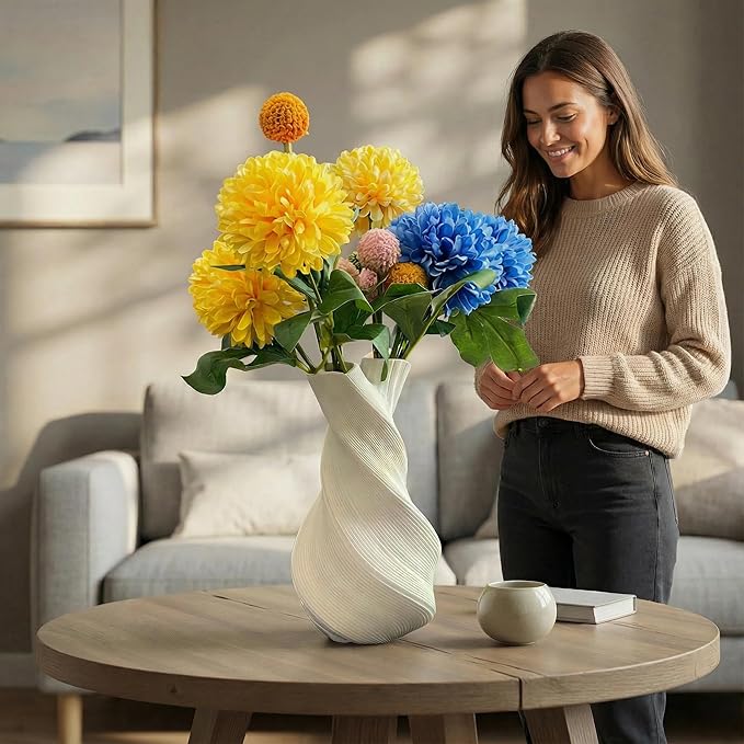 Modern Sculptural Twisted Vase, 8.66 Inch Waterproof 3D Printed Flower Vase for Fresh or Dried Flowers, Minimalist Art Vase for Home Decor, Contemporary Centerpiece & Valentine’s Day Gift