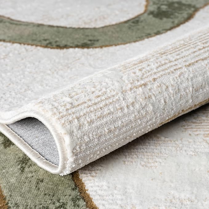 Abani Beige Cream Green Graffiti Washable Area Rug – 8' x 10' – Abstract Artistic Design – Ivy Collection – Non-Shedding, Easy to Clean – Durable for High Traffic Areas – Living Room & Bedroom