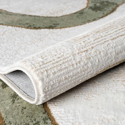 Abani Beige Cream Green Graffiti Washable Area Rug – 8' x 10' – Abstract Artistic Design – Ivy Collection – Non-Shedding, Easy to Clean – Durable for High Traffic Areas – Living Room & Bedroom