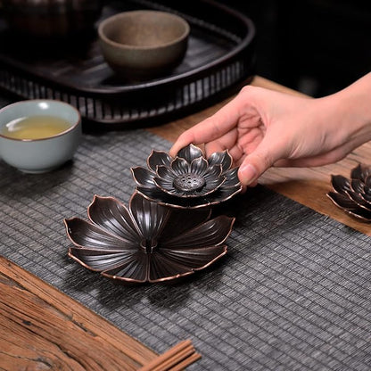 Large Incense Holder for Sticks Anti-Ash Spilling, Brass Lotus Incense Stick Holder and Detachable Ash Catcher
