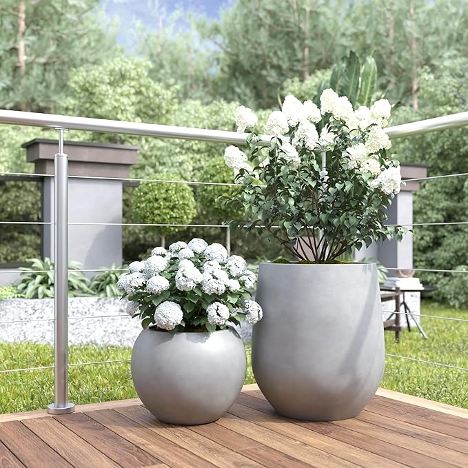 DTY Signature Mount Sherman Modern Indoor Outdoor Fiberstone Sphere Planter, Durable Round Garden Pot, Weather Resistant, Drainage Hole & Rubber Plug - Small, Gray
