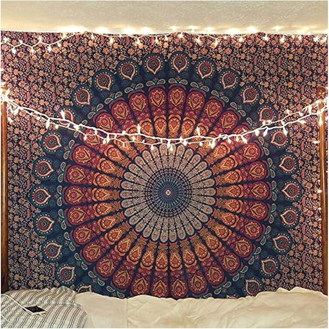 Raajsee Mandala Tapestry Wall Hanging – Blue Orange, 100% Cotton, Boho Hippie Decor, Twin Size (52x82 Inches / 132x208 cm) – Beach Throw, Bedspread, Meditation Yoga Mat