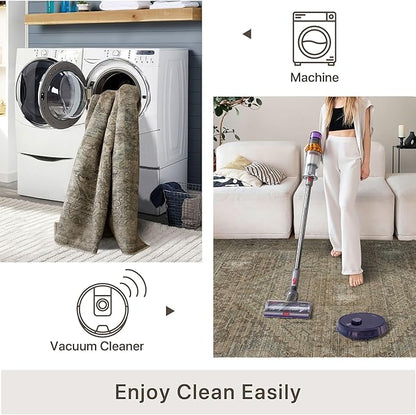 vivorug 9x12 Area Rugs for Living Room, Non Slip Machine Washable Vintage Rug, Ultra-Thin Lightweight Large Area Rug for Bedroom, Dining Room, Low Pile Rug Olive