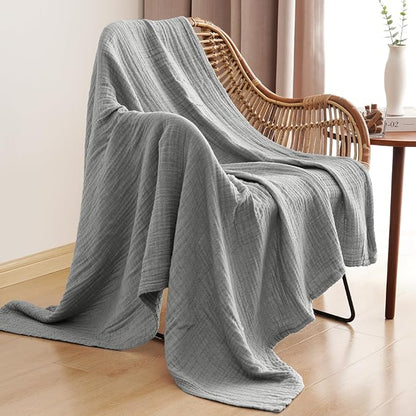 PHF 100% Cotton Muslin Blanket Twin XL Size 66"x90", 4-Layer Lightweight Gauze Throw, Breathable Cloud-Soft Minimalist Blanket for Bed, Couch, Camping & Baby, Grey, Ideal Gift