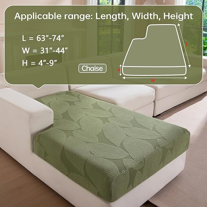 Couch Covers for Sectional Sofa, Washable Stretch Soft Sofa Cushion Covers L Shape Sofa Slipcovers Anti Slip Furniture Decor Protector for Pets (1PC L Chaise Cover,Green)
