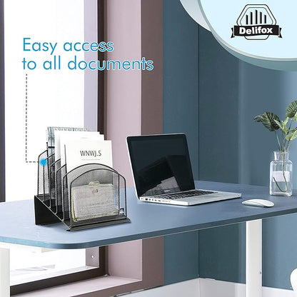 2 Pack Inclined Desk File Organizer, 5 Slot Desktop File Folder Holder Document Holder Sorter Organization and Accessories for Office School Classroom