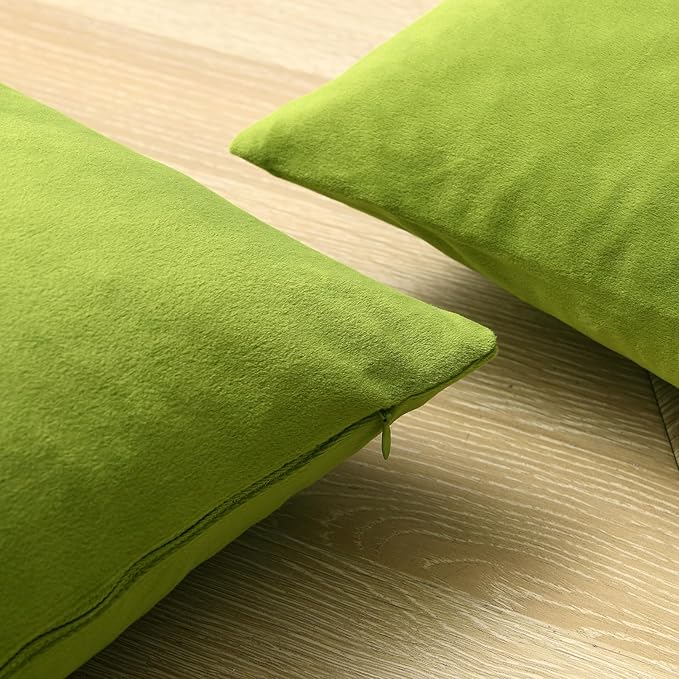 24x24 Velvet Pillow Covers Set of 2 Grass Green Decorative Square Throw Pillowcase Soft Solid Cushion Covers for Bedroom Living Room Outdoor Indoor Decoration
