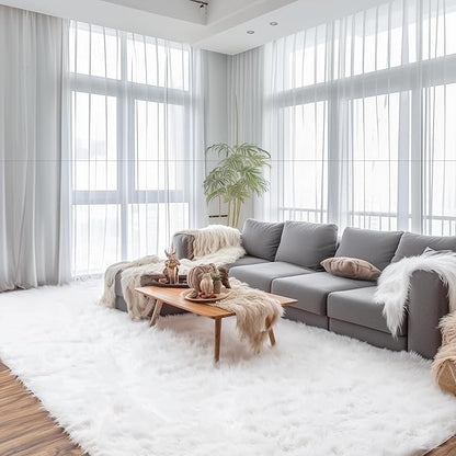 Super Area Rugs Ultra Soft & Fluffy Faux Sheepskin Rug, White 8 x 10 Feet Carpet for Bedroom Living Room