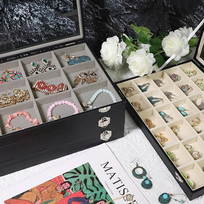 Stratalife Jewelry Organizer Earring Holder Jewelry Tray Earring Storage Organizer Display Rock Collection Box Jewelry Storage For Women Girls 30 Grid (Gray Black)