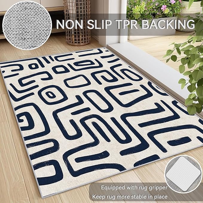 Abstract Rugs for Living Room - Abstract Geometric Area Rug, 5x7 Rug, Minimalist Contemporary Rug & Home Decor, Tribal Carpet & Room Decor, Washable Non Slip Anti Skid Rugs