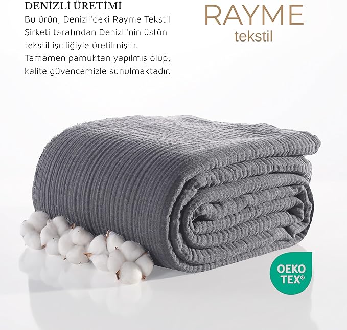 Muslin Blanket - Pure 100% Turkish Cotton Airy Soft Light Versatile Gauze Throw Blanket for Bed, Couch, Sofa (Dark Gray, Throw Size (50" x 66" inch))