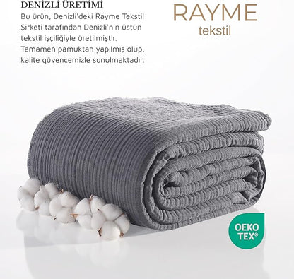 Muslin Blanket - Pure 100% Turkish Cotton Airy Soft Light Versatile Gauze Throw Blanket for Bed, Couch, Sofa (Dark Gray, Throw Size (50" x 66" inch))