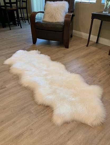LAMBZY Faux Sheepskin Super Soft Hypoallergenic Silky Shag Rug for Living Room, Kids Room, Sofa (Double 2'x6', White)