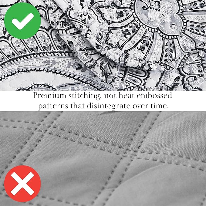 Southshore Fine Living, Inc. Paisley Quilt Bedding Set, Black Quilt Queen Size, Boho Bedspread, Farmhouse Bedding 3-Piece Set with Two Matching Quilted Pillow Shams, Full/Queen Coverlet, Black