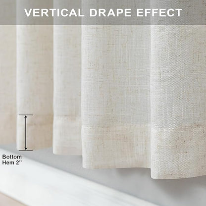Pitalk Ivory Cream Curtains 86 Inches Long for Living Room 2 Panel Set Back Tab Pocket Light Filtering Semi Sheer Linen Pleat Curtains Rustic Farmhouse Boho Decor Cotton Textured Gauze Drapes 52 x 86