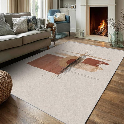 Boho Rug, 8x8 Area Rugs Geometric Minimalist Line Simple Pattern for Living Room, Bedroom, Boho Home Decor Accessories Indoor Carpet, Non Slip & Machine Washable