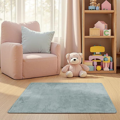 jinchan Solid Plush Area Rug 2x3 Performance Shaggy Washable Rug Indoor Entryway Doormat Soft Modern Faux Wool Cozy Non Slip Carpet for Living Room Kid Room Bedroom Nursery Slate Blue