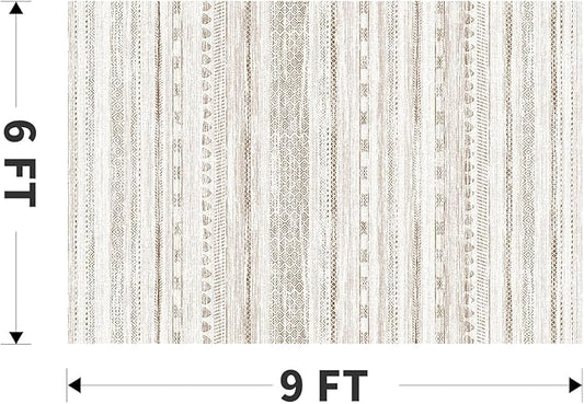 6x9 Area Rugs for Living Room Machine Washable Rug Distressed Indoor Carpet Neutral Moroccan Boho Rug Ultra Soft Area Rug for Bedroom Dining Room Playroom Office, Brown