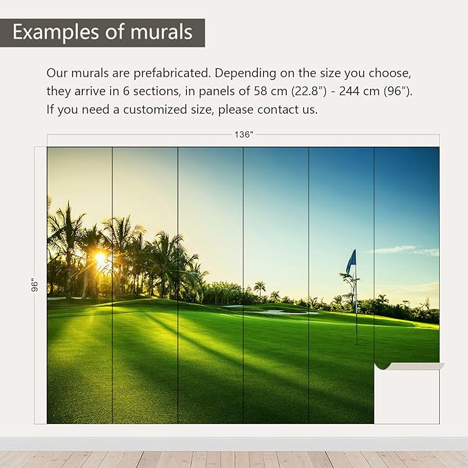 AFZEVEB-Green Golf Course Landscape Wallpaper Wall murals for Bedroom 136"x96"(Not Peel and Stick)