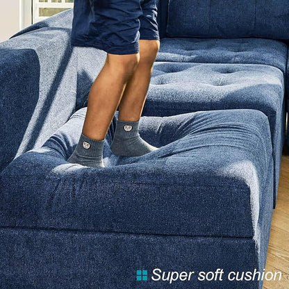 Belffin Ottoman Module with Storage for Modular Sofa Sectional Couch Cube Seat Square Storage Ottoman Footrest Modern Fabric Blue