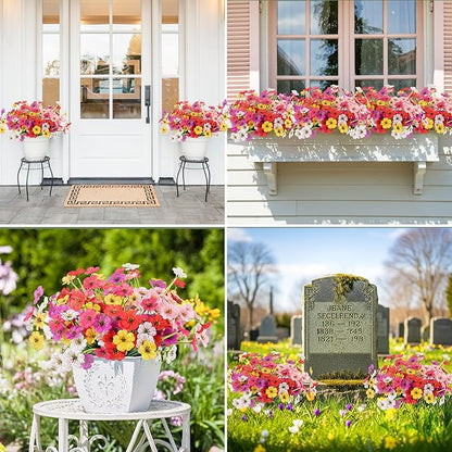 MACTING Spring Artificial Flowers for Outdoors 6 Bundles Fake Flowers UV Resistant Faux Plastic Plants No Fade for Planters Window Box Patio Porch Garden Yard Indoor Outside Decorations(Mix Color-1)