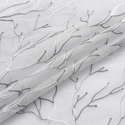 VISIONTEX White Sheer Curtains 108 inch Length 2 Panels Set Decorative Grey Coral Embroidery Rod Pocket Embroidered Semi Sheer Window Drapes for Living Room and Bedroom 54 x 108 Inches