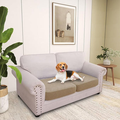 hyha Individual Couch Cushion Covers, Stretch Magic Sofa Seat Cushion Covers Washable, Dog Couch Sofa Slipcover for Pets, Kid with Elastic Bottom(2PC, Camel)