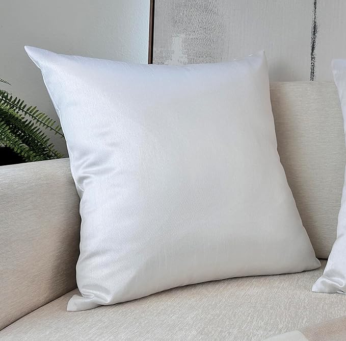Aiking Home 18x18 Inches Faux Silk Square Throw Pillow Cover, Zipper Closure, White (Set of 2)