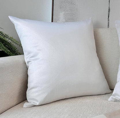 Aiking Home 18x18 Inches Faux Silk Square Throw Pillow Cover, Zipper Closure, White (Set of 2)