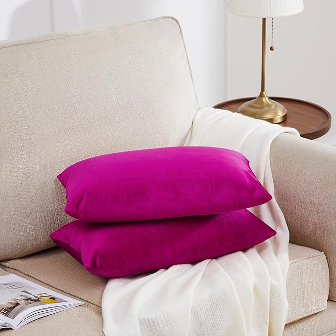 GIGIZAZA 12x20 Hot Pink Pillow Covers Velvet Lumbar Pillow Decorative Throw Pillows Couch Sofa Covers Bedroom Set of 2
