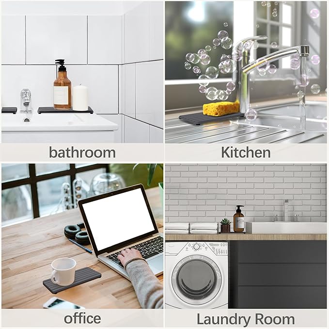 2 PCS Water Absorbent Diatomite Coasters (10.2" x 4"), Grooved Design, Water Absorbing Stone Used for Hand Soaps & Plants & toiletries in The Modern Home